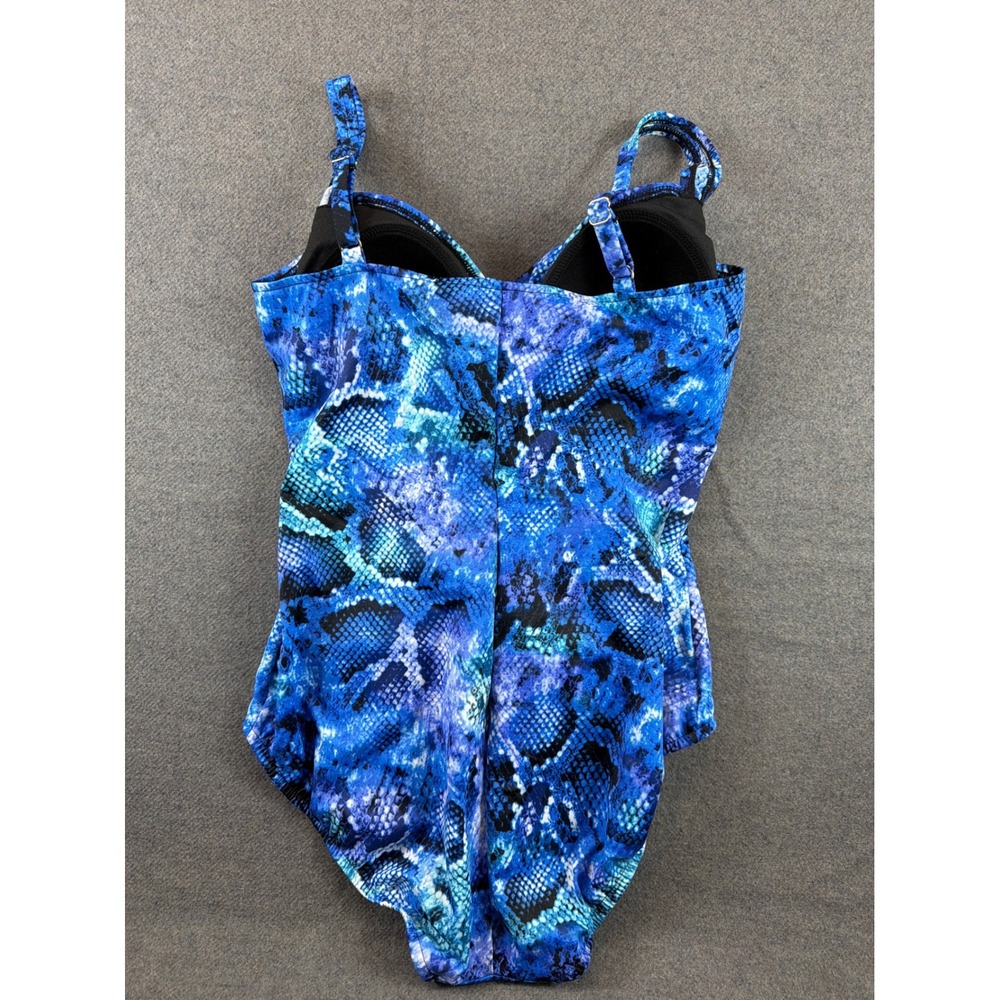 Trimshaper‎ Swimsuit Women 12 Blue Snakeskin Ruched One Piece Tummy Control - Picture 3 of 10